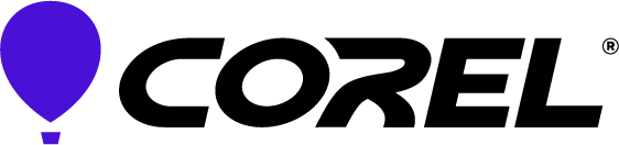 Corel wordmark with a purple balloon